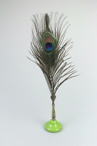 Peacock Quill Feather Ballpoint Pen Set With Ceramic Pen Stand