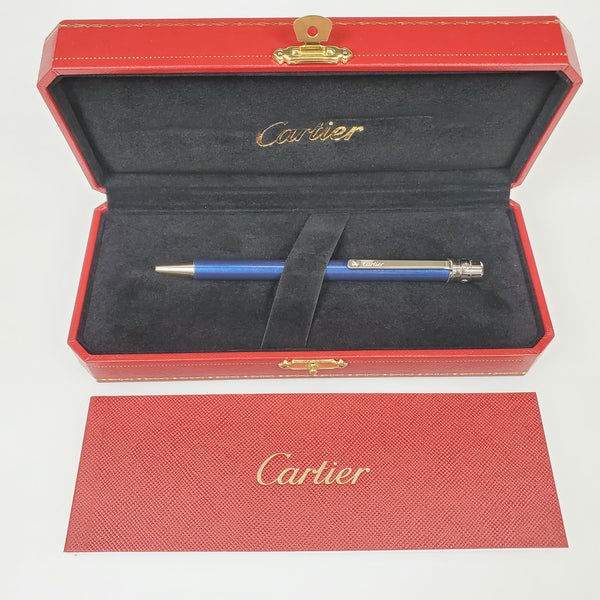 Cartier NEW Cartier Santos Blue and Palladium Ballpoint Pen (OP000036) freeshipping - Dealports