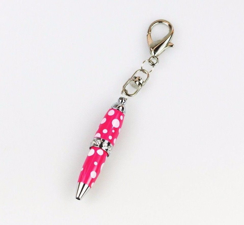 Padrino Padrino Pixie Pink Polka Dot Print Crystal Keychain Carabiner Ballpoint Pen freeshipping - Dealports
