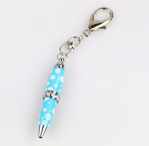 Padrino Padrino Pixie Blue Polka Dot Print Crystal Keychain Carabiner Ballpoint Pen freeshipping - Dealports