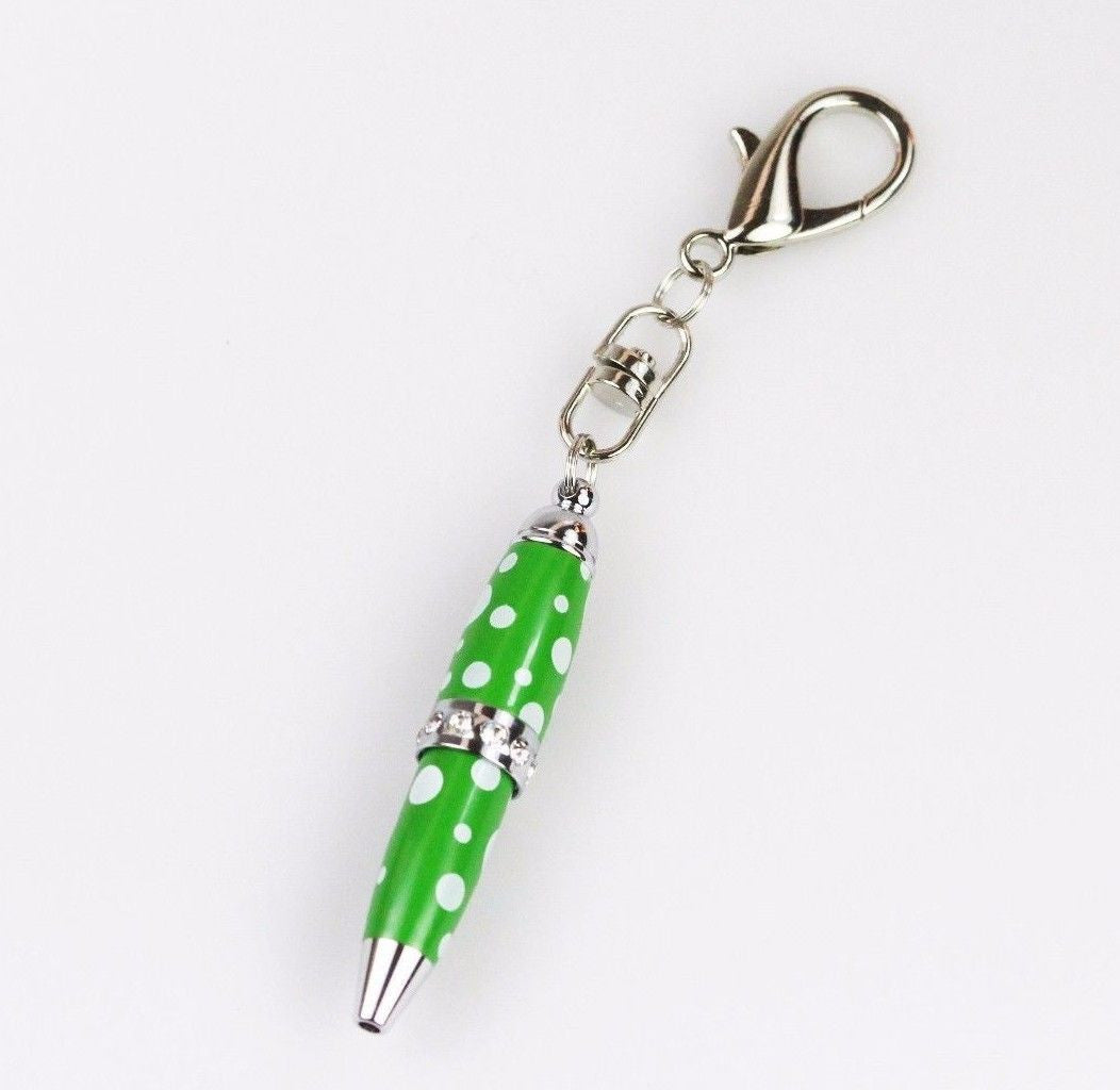 Padrino Padrino Pixie Green Polka Dot Print Crystal Keychain Carabiner Ballpoint Pen freeshipping - Dealports