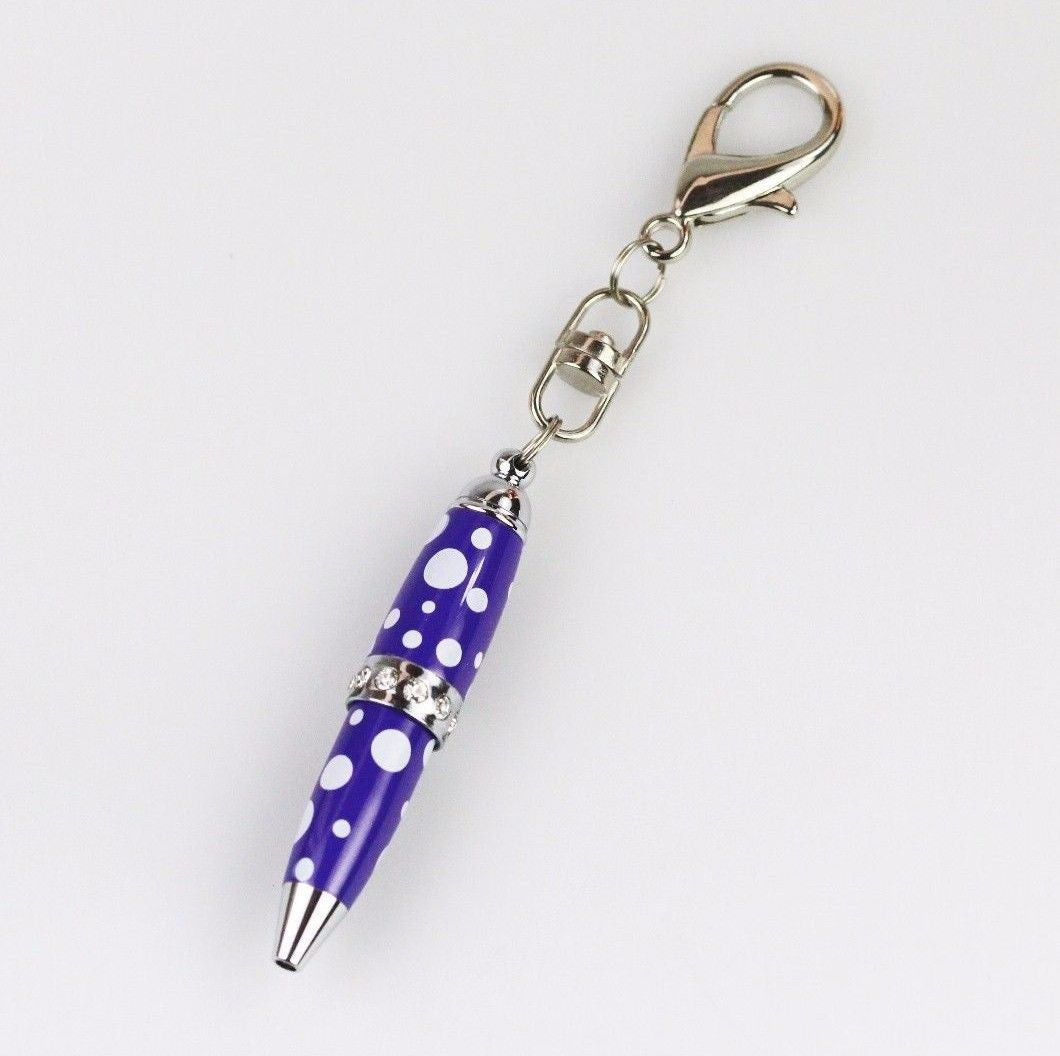 Padrino Padrino Pixie Purple Polka Dot Print Crystal Keychain Carabiner Ballpoint Pen freeshipping - Dealports