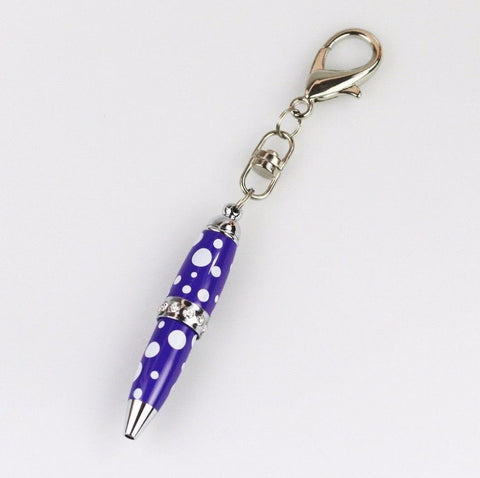 Padrino Padrino Pixie Purple Polka Dot Print Crystal Keychain Carabiner Ballpoint Pen freeshipping - Dealports