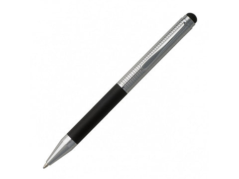 Hugo Boss Hugo Boss Grid Chrome and Black Ballpoint Pen with Stylus freeshipping - Dealports